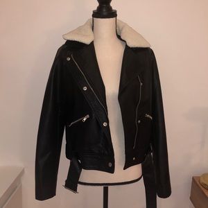 Massimo Vegan Leather Jacket Sherpa Collar